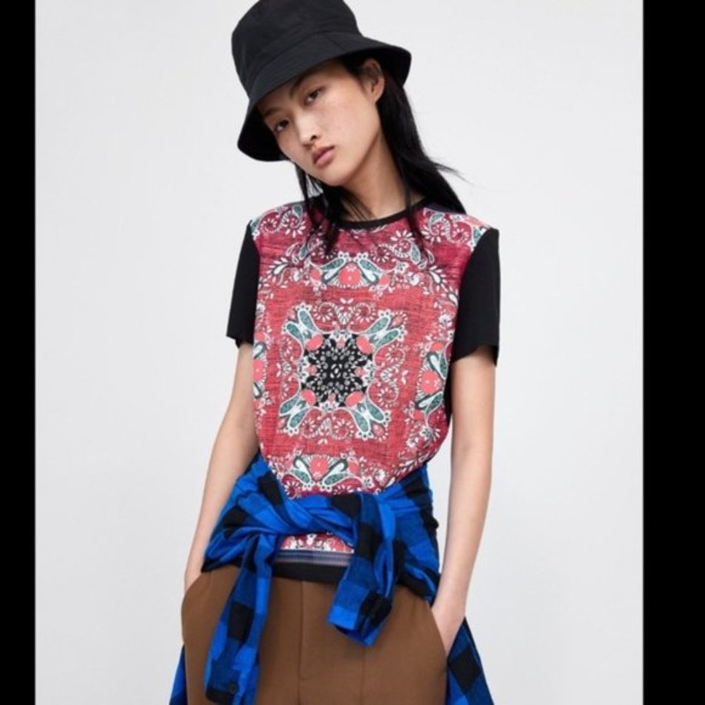 Zara Basic Black Rubberised Paisley Top